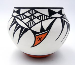Acoma traditional polychrome parrot pattern bowl by David Antonio