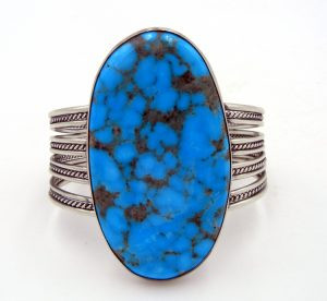Navajo large kingman turquoise and sterling silver cuff bracelet