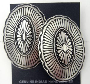 Navajo large hand stamped brushed sterling silver concho style earrings