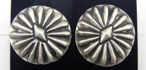 Navajo brushed sterling silver concho style earrings by Vince Platero