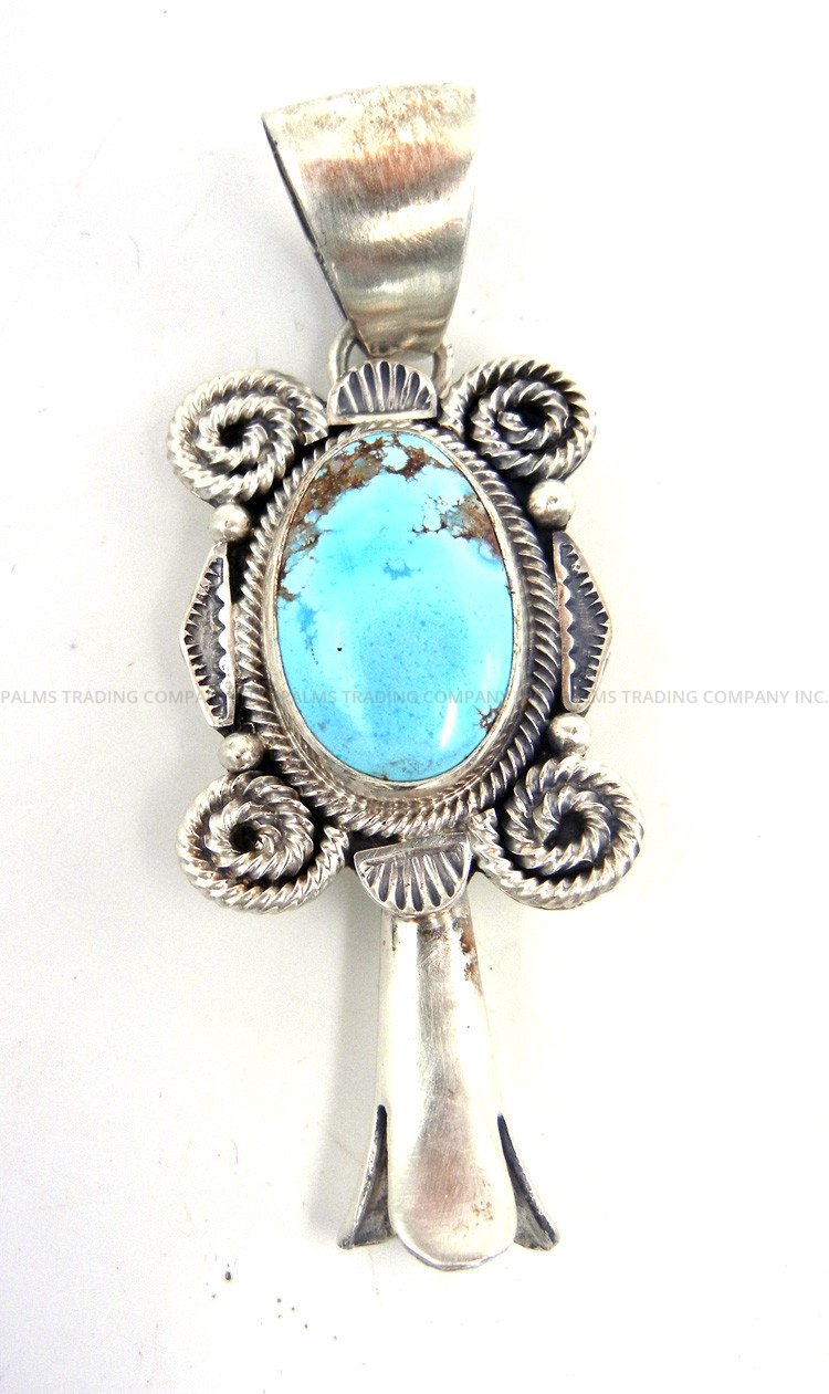 Navajo Golden Hill Turquoise and Sterling Silver Squash Blossom Pendant