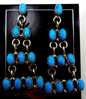 Zuni Small Turquoise and Sterling Silver Chandelier Earrings