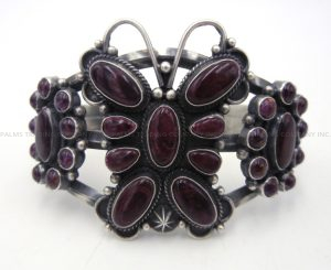Navajo purple spiny oyster shell and brushed sterling silver butterfly cuff bracelet by Tyler Brown