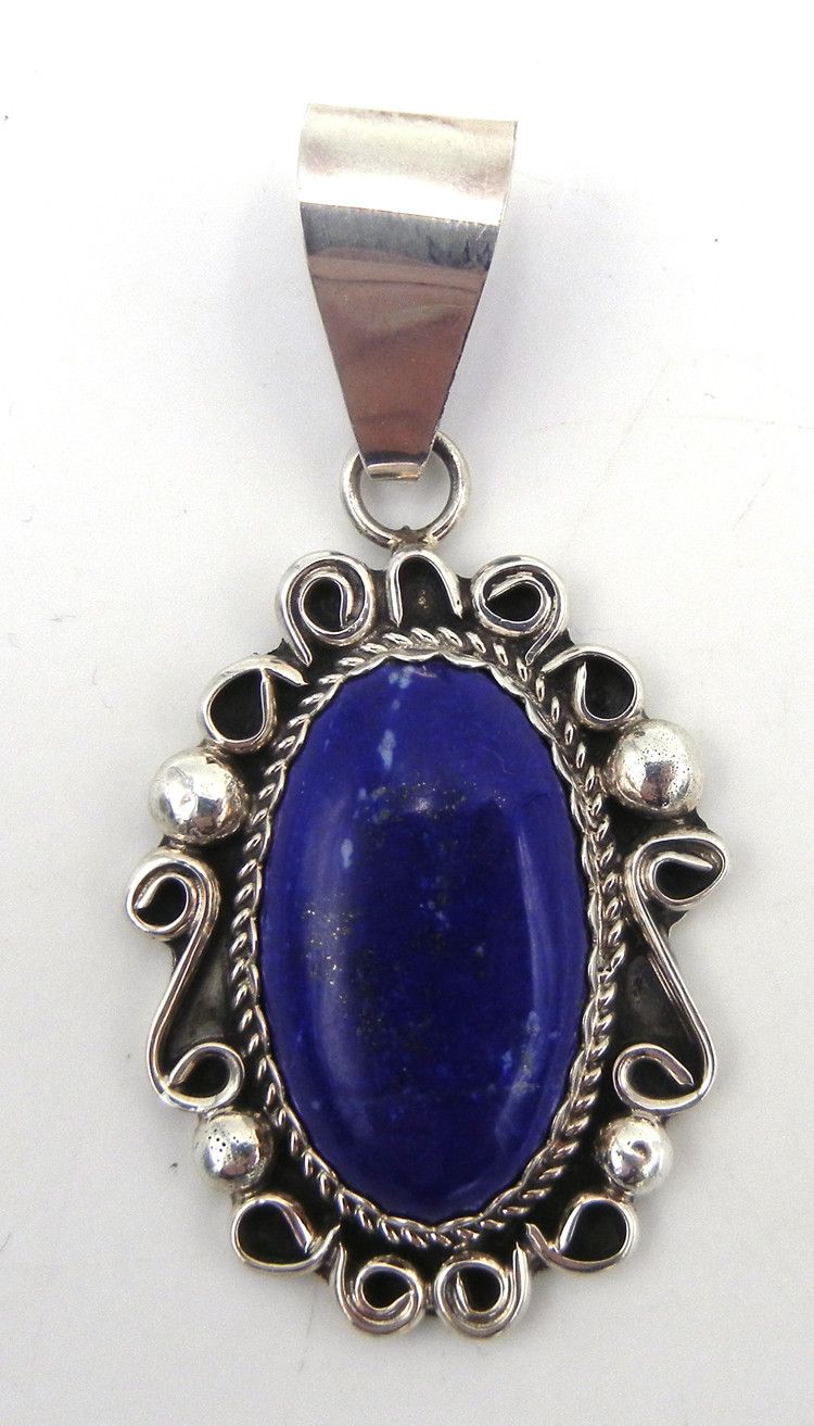 Navajo lapis and sterling silver pendant by Leslie Nez