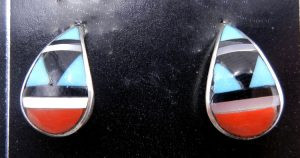 Zuni small multi-stone inlay and sterling silver earrings