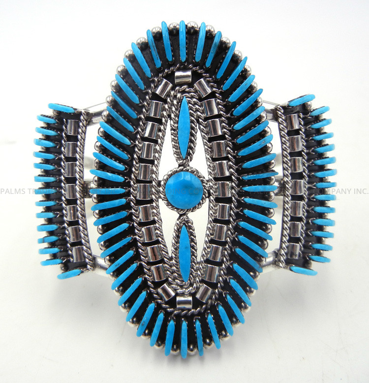 Zuni Sleeping Beauty turquoise needlepoint and sterling silver cuff bracelet by Edmund Cooeyate
