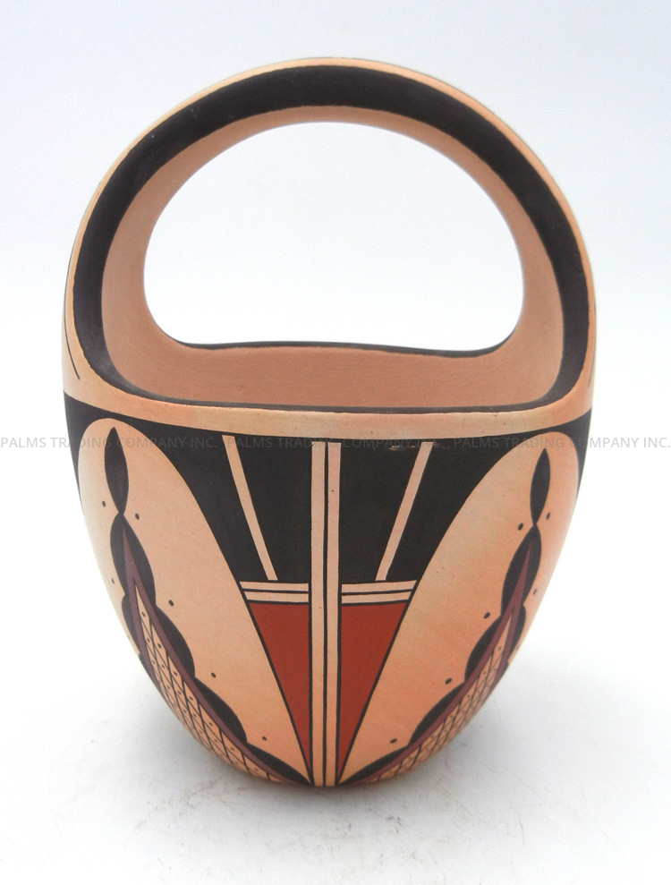 Hopi handmade and hand painted basket with traditional weather and geometric designs by Stetson Setalla