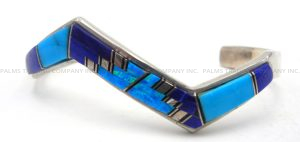 Navajo multi-stone and sterling silver inlay zigzag cuff bracelet