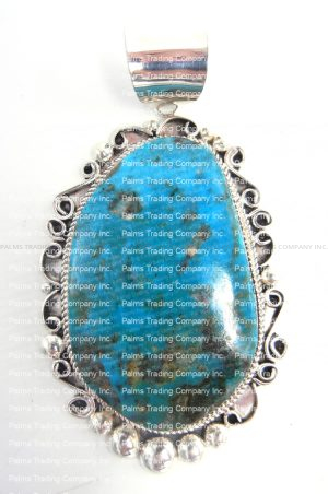 Navajo large Kingman turquoise and sterling silver pendant by Leslie Nez