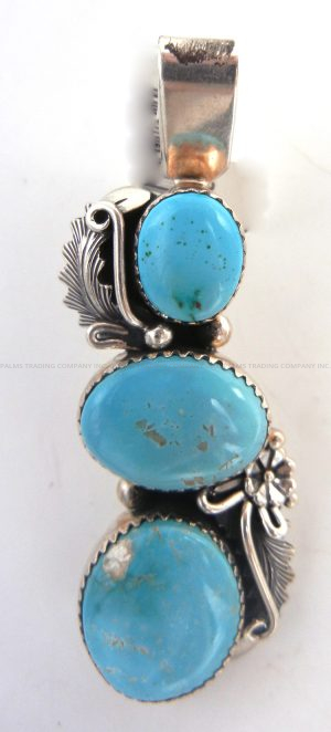 Navajo three stone turquoise and sterling silver pendant by Peterson Johnson