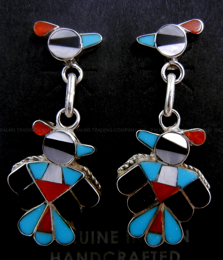 Details about   Zuni Indian Jewelry Sterling Silver Inlay Post Earrings 