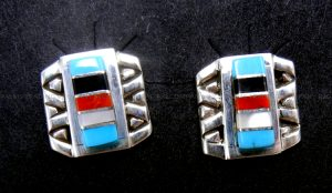 Zuni small multi-stone channel inlay and sterling silver post earrings