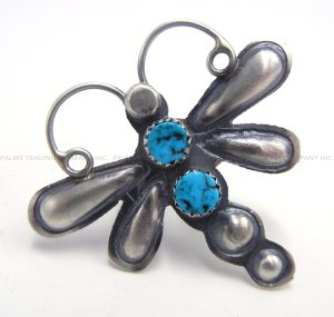 Navajo brushed sterling silver and turquoise dragonfly ring by Tim Yazzie