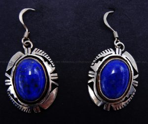 Navajo lapis and sterling silver dangle earrings by Eddie Secatero