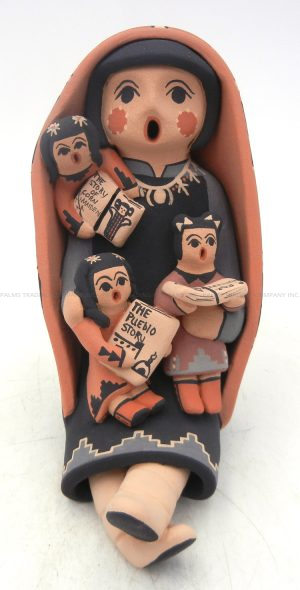 Jemez seated storyteller with three children by Linda Lucero Fragua