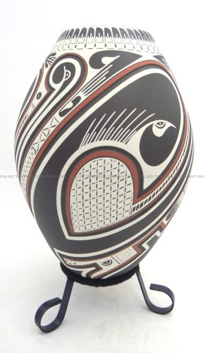 Mata Ortiz large polychrome bird design vase by Florencio Sanchez