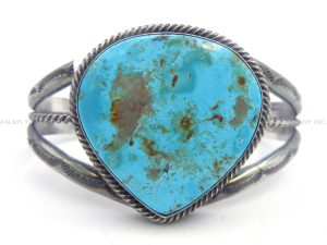 Navajo Kingman turquoise and sterling silver cuff bracelet by Will Denetdale