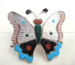 Zuni multi-stone inlay and sterling silver butterfly ring by Tamara Pinto