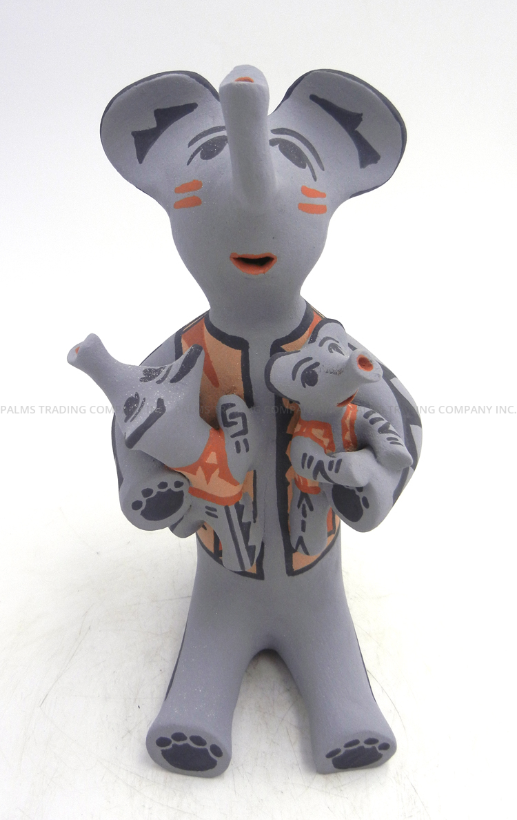 Jemez handmade elpehant storyteller figurine with two babies by Bonnie Fragua
