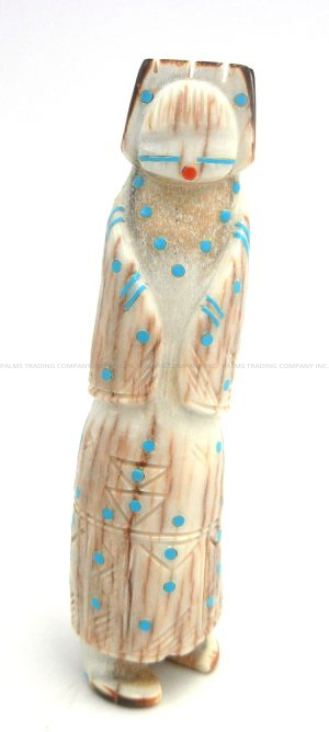 Zuni carved elk antler maiden fetish with turquoise accents by Calvin Peina