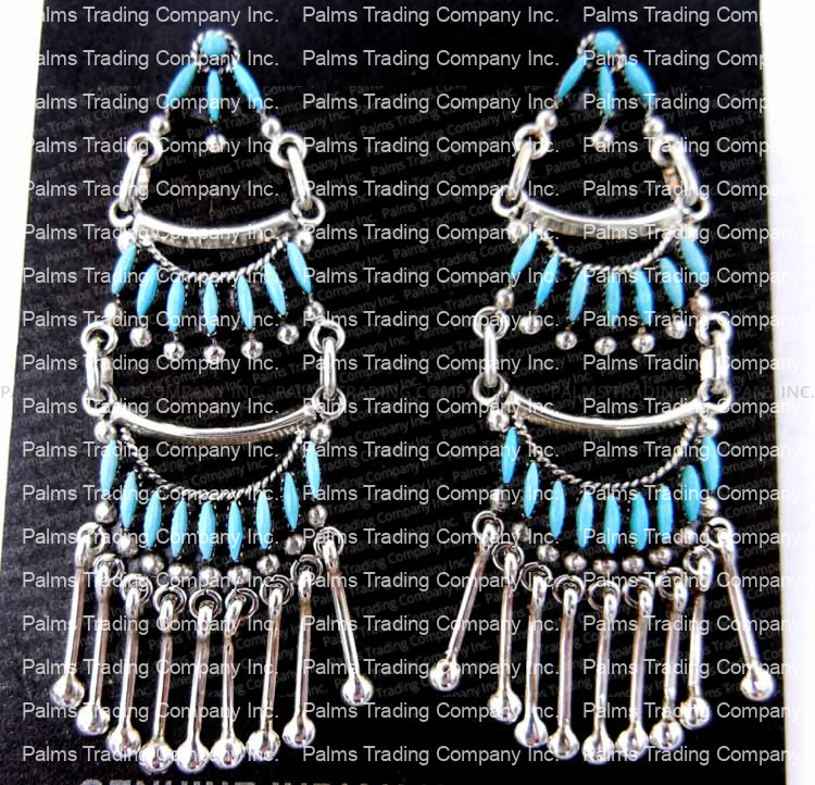 Zuni Stewart Nakatewa Turquoise, Chandelier Style Turquoise Earrings
