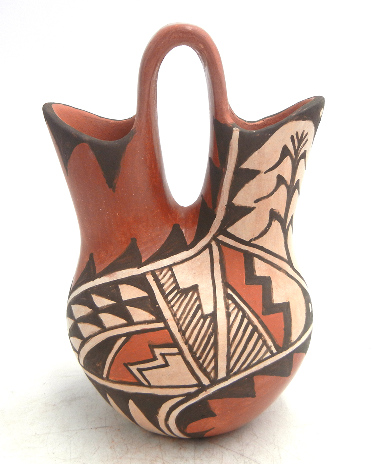 Jemez handmade and hand painted red polished multi-design small wedding vase by Juanita Fragua