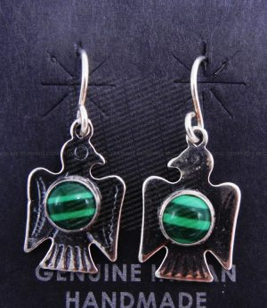 Navajo small malachite and sterling silver thunderbird dangle earrings