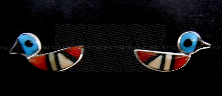 Zuni small multi-stone inlay bird earrings