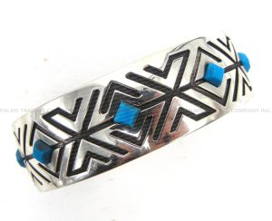 Navajo sterling silver overlay and turquoise cuff bracelet by Freddie Douglas