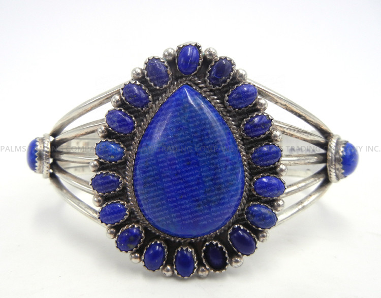 Navajo lapis and sterling silver cluster cuff bracelet