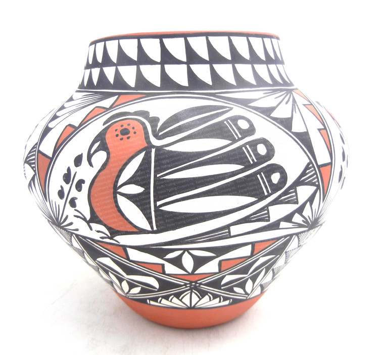 Acoma Dora Antonio handmade and hand painted parrot design jar