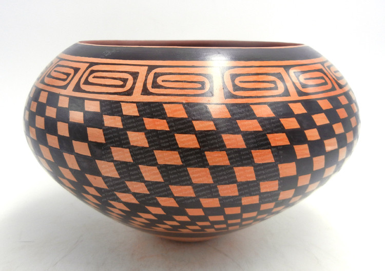Hopi polished, handmade and hand painted red-brown and black jar by Stetson Setalla
