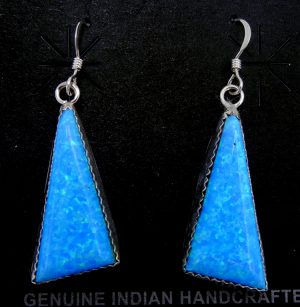 Navajo triangular light blue lab opal and sterling silver dangle earrings