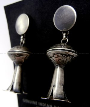 Navajo Liberty Dime and Brushed Sterling Silver Squash Blossom Earrings