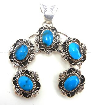 Navajo five stone Kingman turquoise and sterling silver naja pendant