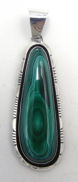 Navajo large malachite and sterling silver pendant by Lonnie Willie