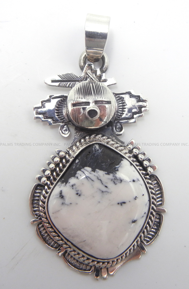 Navajo white buffalo and sterling silver maiden pendant by Bennie Ration