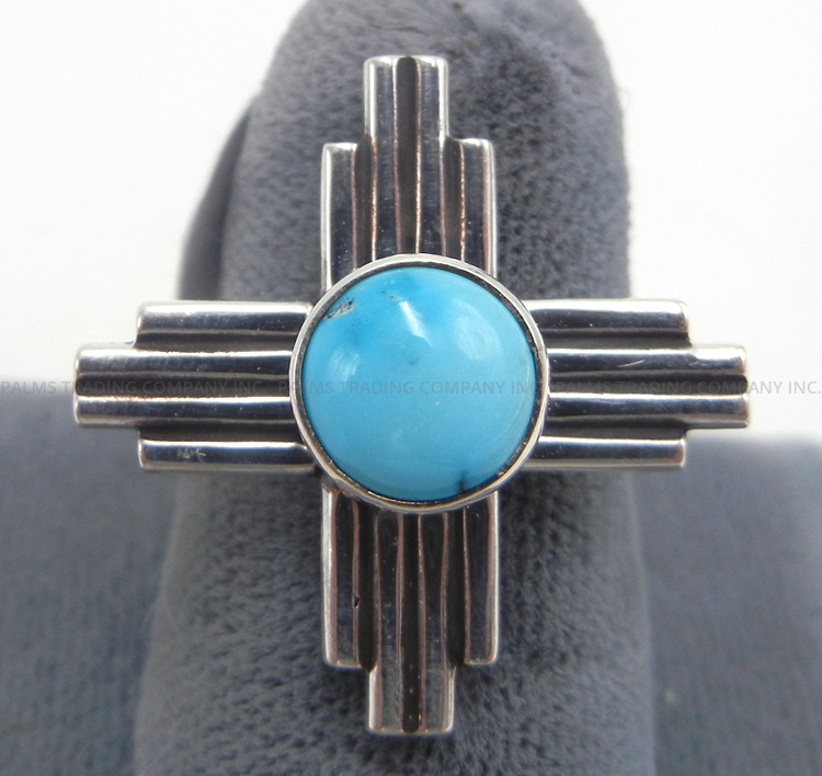 Navajo turquoise and sterling silver zia symbol ring