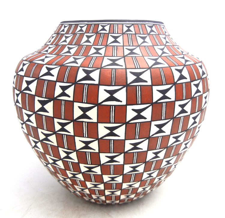 Acoma large handmade and hand painted polychrome butterfly design jar by Sharon Stevens