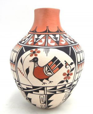 Jemez handmade and hand painted bird vase with square rim by Carol Lucero Gachupin