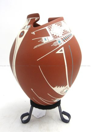 Mata Ortiz Ivonne Olivas Handmade and Hand Painted Polychrome Swirl Rim Vase
