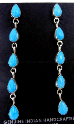 Navajo five stone turquoise tear drop dangle earrings