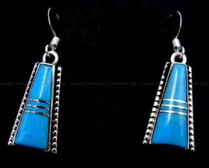 Navajo turquoise and sterling silver inlay triangular dangle earrings