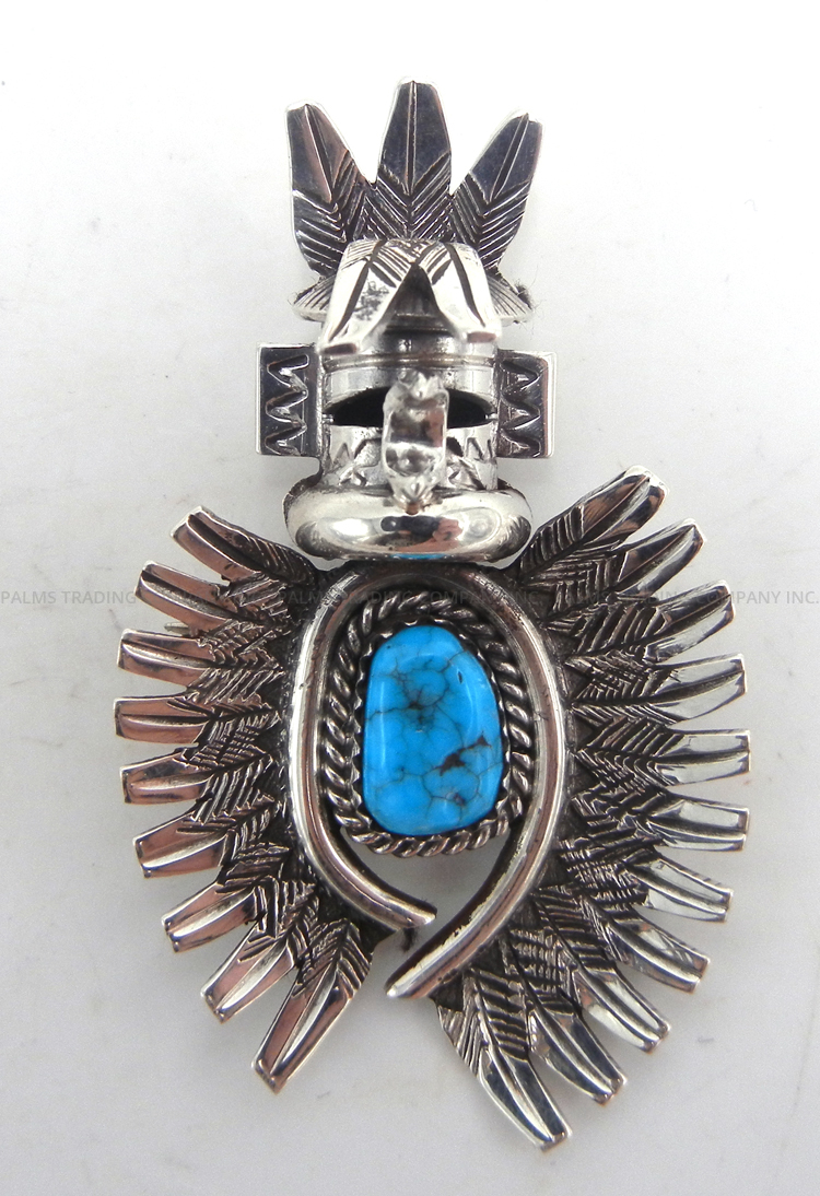 Navajo sterling silver and turquoise eagle dancer pin/pendant by Nelson Morgan