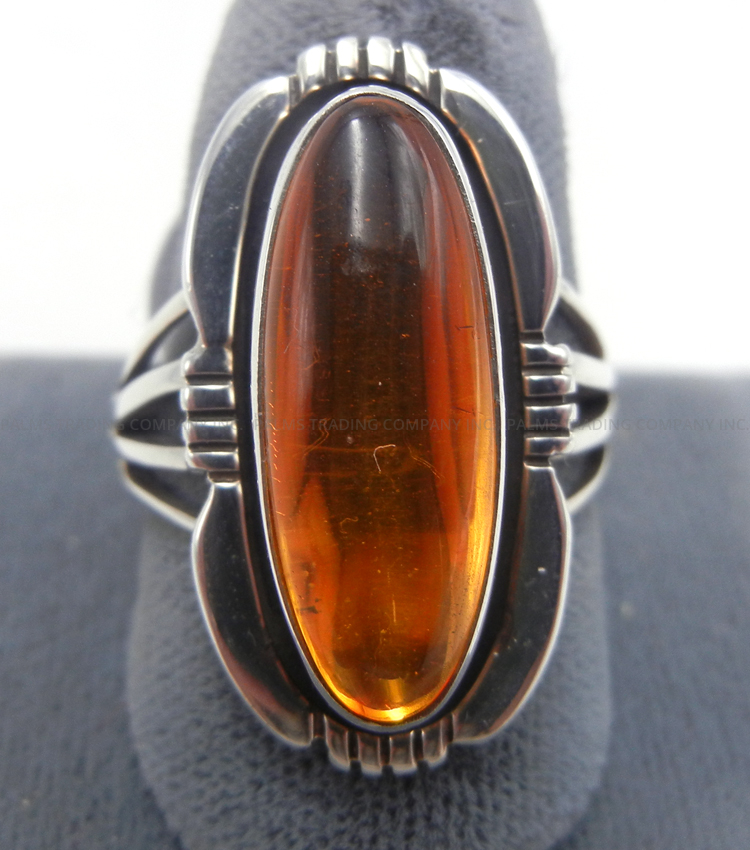 Navajo amber and sterling silver ring