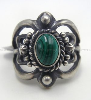 Navajo sandcast sterling silver and malachite ring