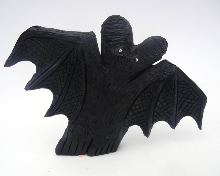 Zuni carved stone black jet bat fetish by Rochelle Quam
