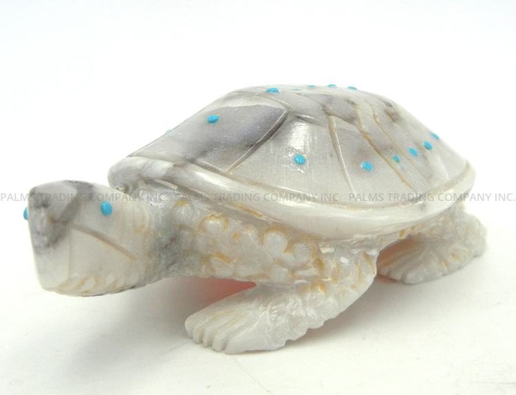 Zuni howlite carved stone turtle fetish with turquoise accents by Scott Garnett