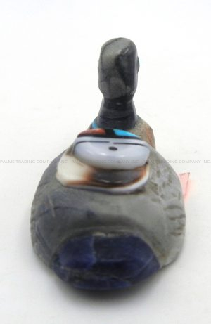 Zuni Darren Boone Picasso Marble Duck Carved Stone Fetish with Multi-Stone Inlay
