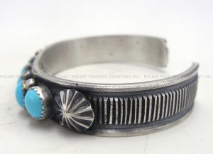 Navajo Kevin Billah Turquoise and Sterling Silver Row Cuff Bracelet